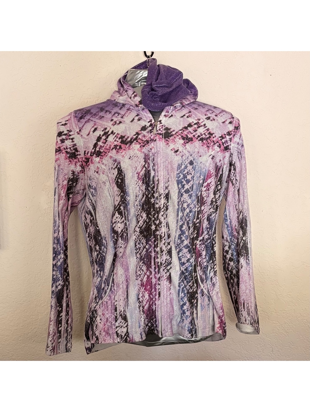 Christopher & Banks Women’s Large Purple Metallic Abstract Zip Hoodie Jacket